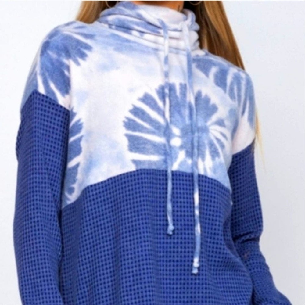 Cowl neck tie Dye sweater Ladies Long Sleeve Blouse